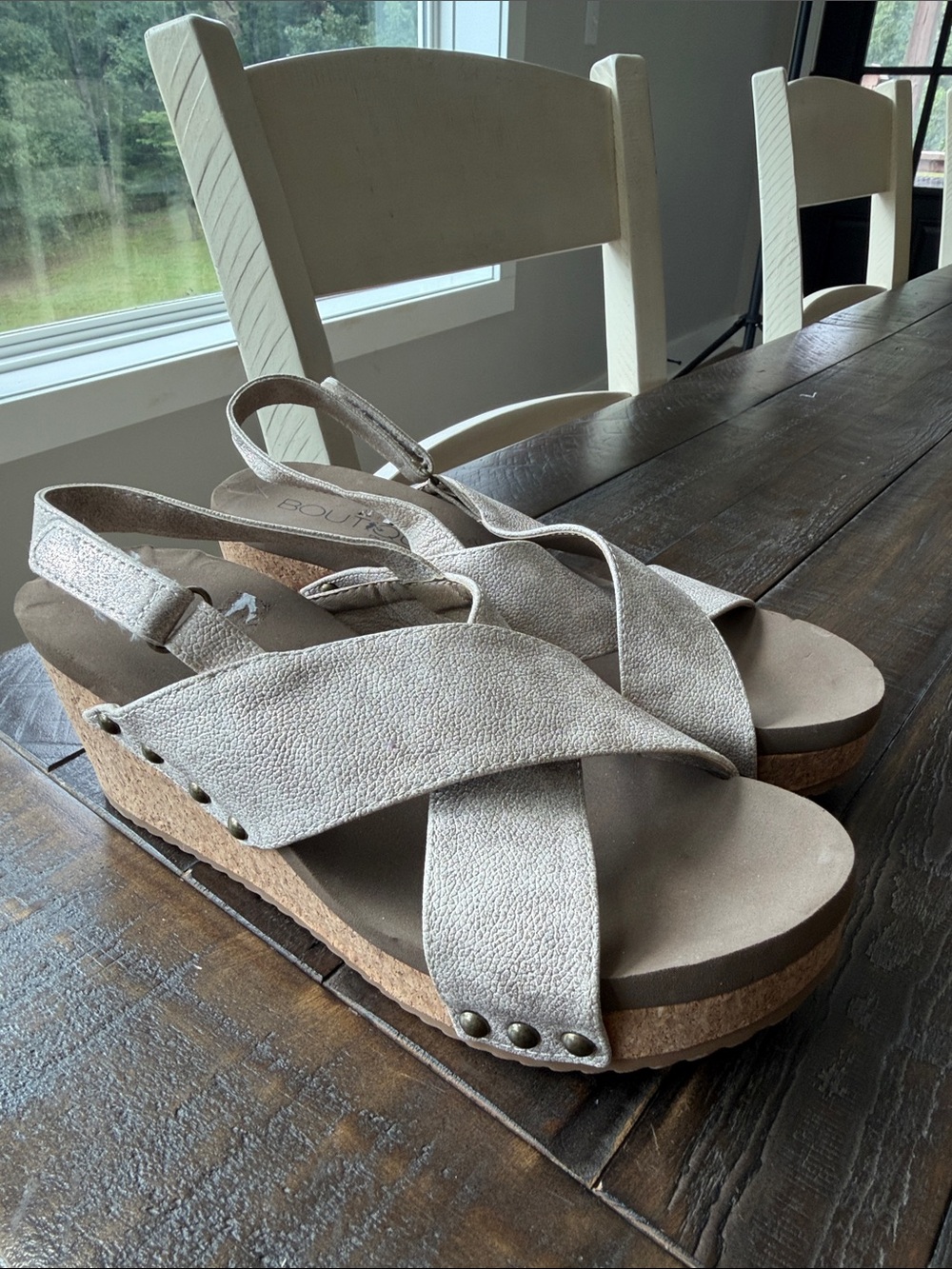 Crisscross Slingback Wedge Sandals in Taupe